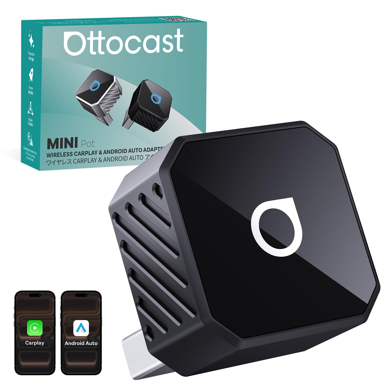 OTTOCAST Mini 3.0 Black 2-in-1 Wireless CarPlay & Android Auto